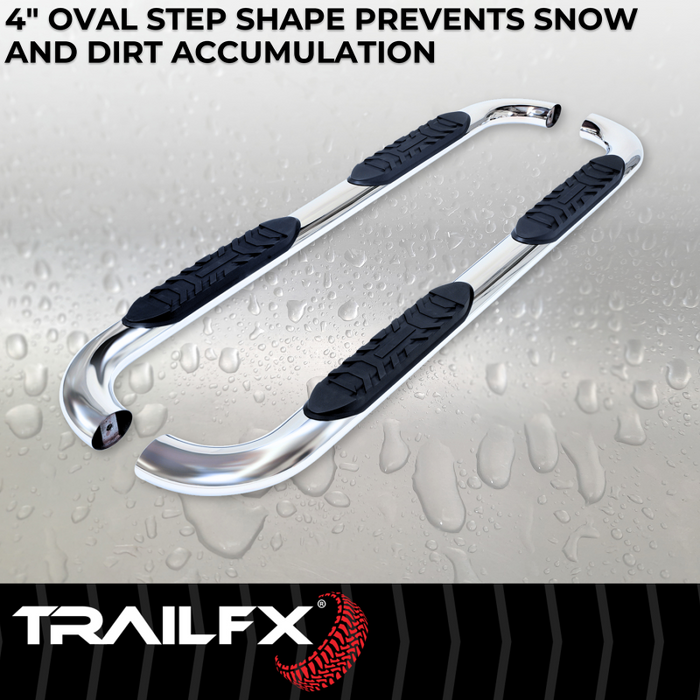 TrailFX 4" Oval Bent Step Nerf Bars W/ Step Pads Polished Stainless Steel Model A1019S