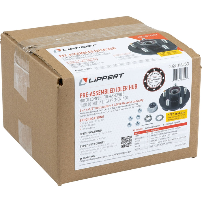CURT Complete Pre-Greased Hub Assembly with Lug Nuts - 3,500-lb. Axles, 1/2" Stud Model 2024013263