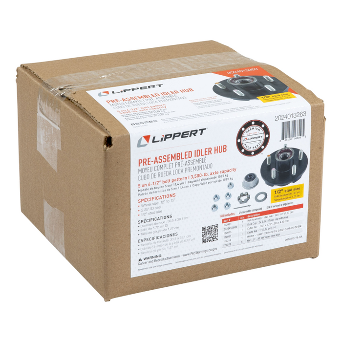 CURT Complete Pre-Greased Hub Assembly with Lug Nuts - 3,500-lb. Axles, 1/2" Stud Model 2024013263