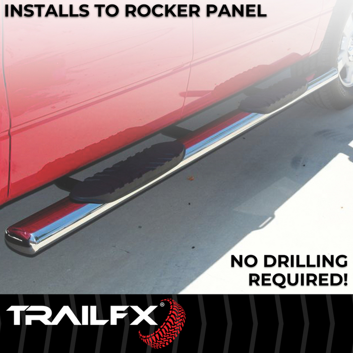 TrailFX 4" Oval Straight Step Nerf Bars W/ Step Pads Polished Stainless Steel Model A1559S