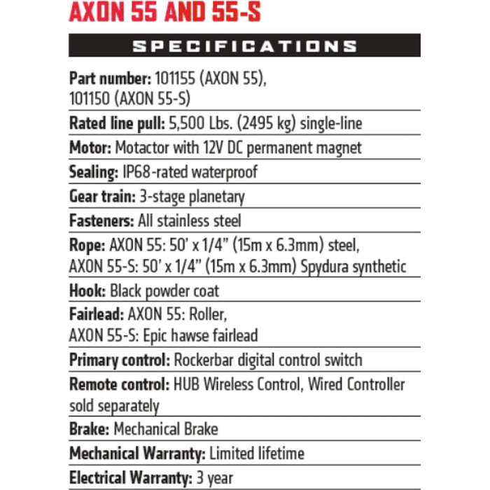 Warn Axon 55 Steel Rope Winch Model 101155