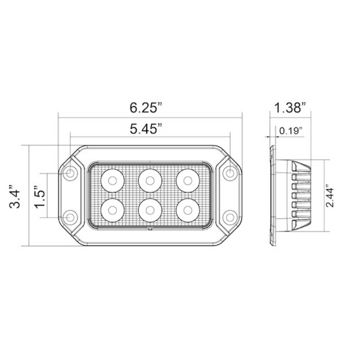 Buyers Products Recessed 6.5 Inch Wide LED Rectangular Flood Light Model 1492191