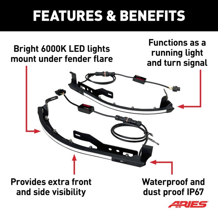 ARIES LED Fender Lights for Jeep Wrangler JL, Gladiator JT Model 1500235