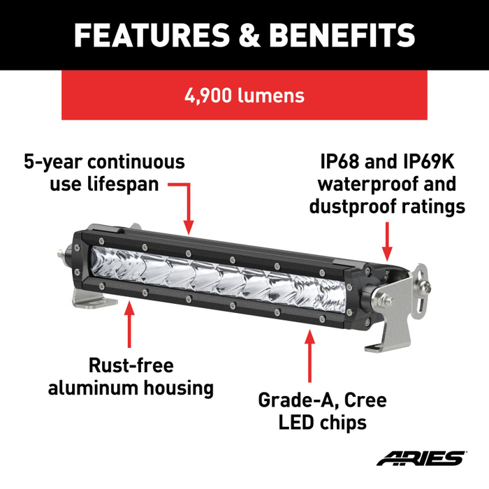 ARIES 10" Single-Row LED Light Bar (4,900 Lumens) Model 1501260