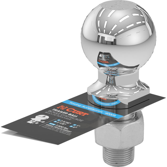 CURT Chrome Trailer Hitch Ball, 7,500 lbs, 2-5/16-Inch Diameter, 1 x 2-1/8-Inch Shank Model 40005