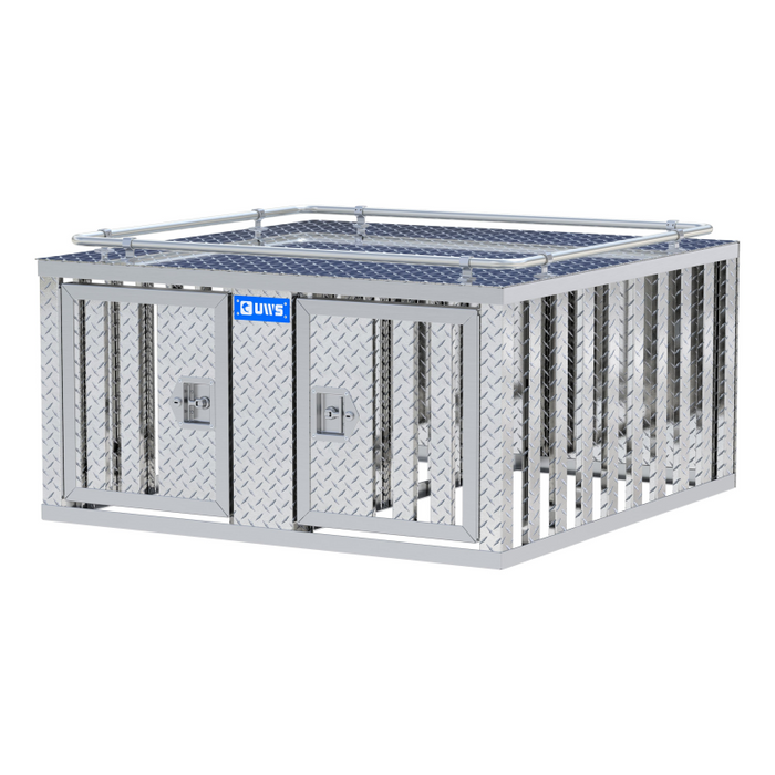 UWS Bright Aluminum 48" x 48" Double-Door Dog Box with Divider Model DB-4848