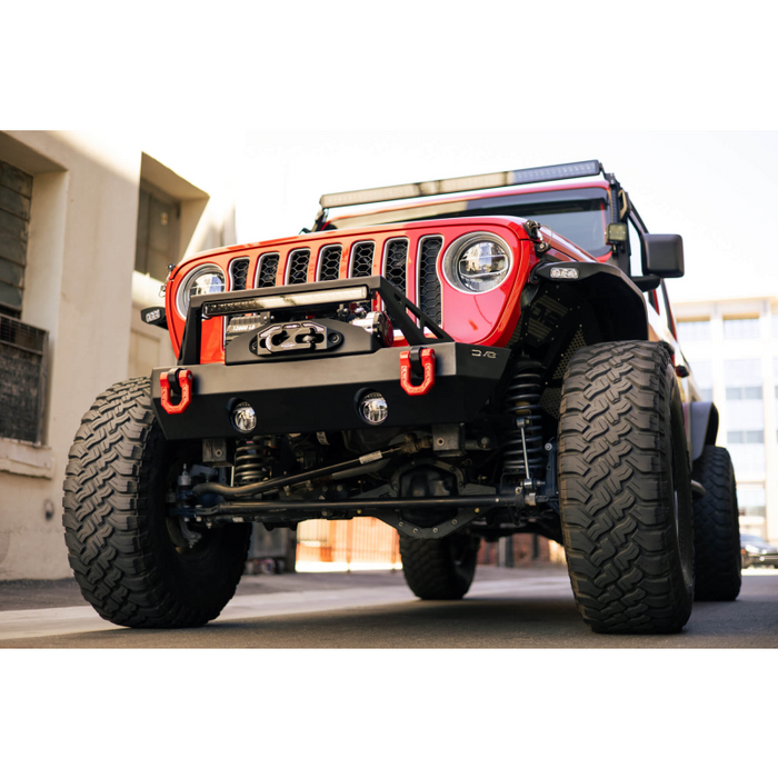 DV8 Offroad 2007-2026 Jeep GladiatorJT Wrangler JK JKU JL JLU Stubby Front Bumper With Plated Bull Bar Model FBJL-06