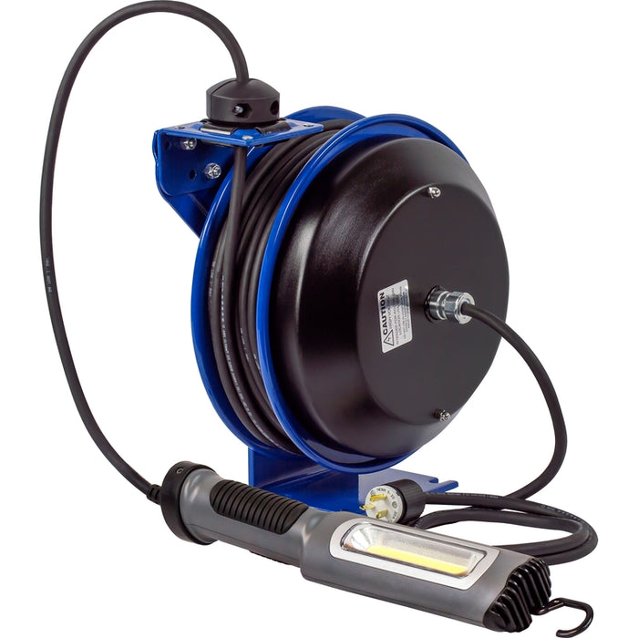 Coxreels PC Series Spring Driven Cord Reel 16 AWG x 50 ft. SJTO Cord 25A 600V Compact LED Light - Cord Included Model PC13-5016-M