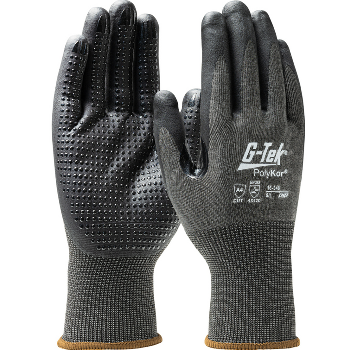 PIP G-Tek Seamless Knit PolyKor® Glove W/ Nitrile Coated Foam Grip, Medium, Salt & Pepper, 12Pk Model 16-348-M