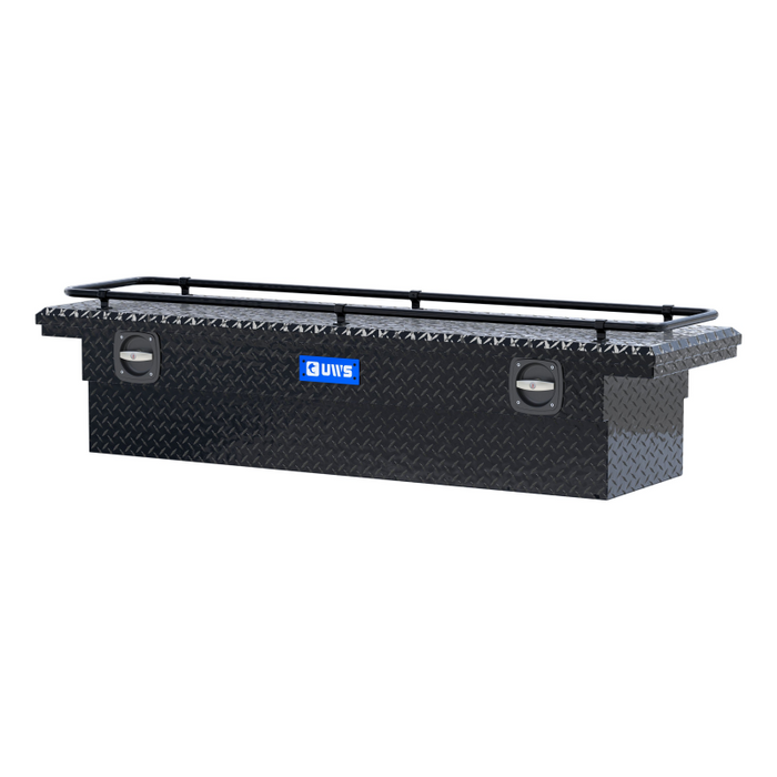 UWS 69" Gloss Black Aluminum Secure Lock Crossover Truck Tool Box, Low Profile, With Rail Model SL-69-LP-BLK-R