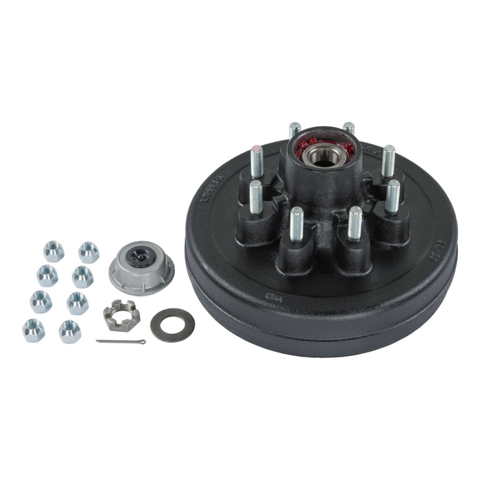 CURT 12" Brake Drum Hub Kit with Installed Bearings - 8 on 6-1/2", 9/16" Studs, 7,000-lb. Axles Model 2024013261