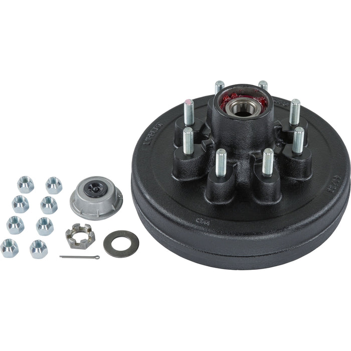 CURT 12" Brake Drum Hub Kit with Installed Bearings - 8 on 6-1/2", 9/16" Studs, 7,000-lb. Axles Model 2024013261