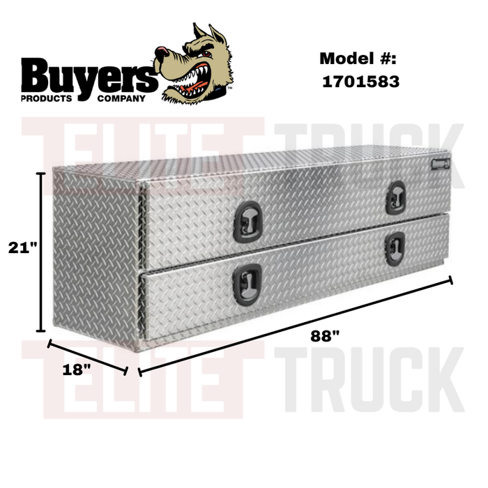 Buyers Products Flatbed Contractor Top Mount Truck Box With Drop Down Doors 88" Aluminum Model 1701583