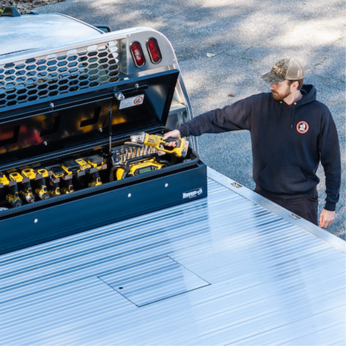 Buyers Products 14x20x72 Heavy-Duty Flatbed Contractor Truck Tool Box Series with Flip-Up Door Gloss Black Steel Model 1703945