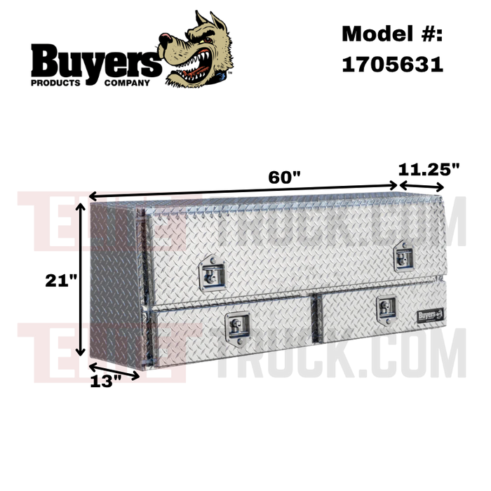 Buyers Products Pickup Contractor Top Mount Truck Box With Drawers 60" Bright Aluminum 1705631