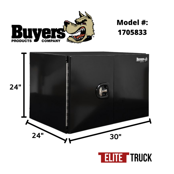 Buyers Products 24x24x30 Inch Black Smooth Aluminum Underbody Truck Tool Box - Double Barn Door, 3-Point Compression Latch 1705833