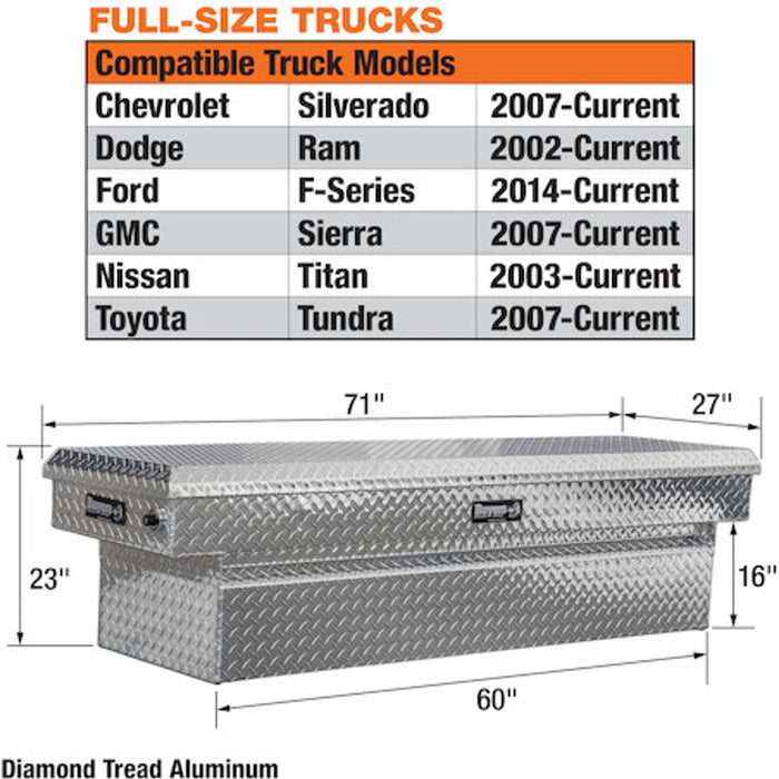 Buyers Products 23x27x71 Inch Diamond Tread Aluminum Crossover Truck Box Model 1709450