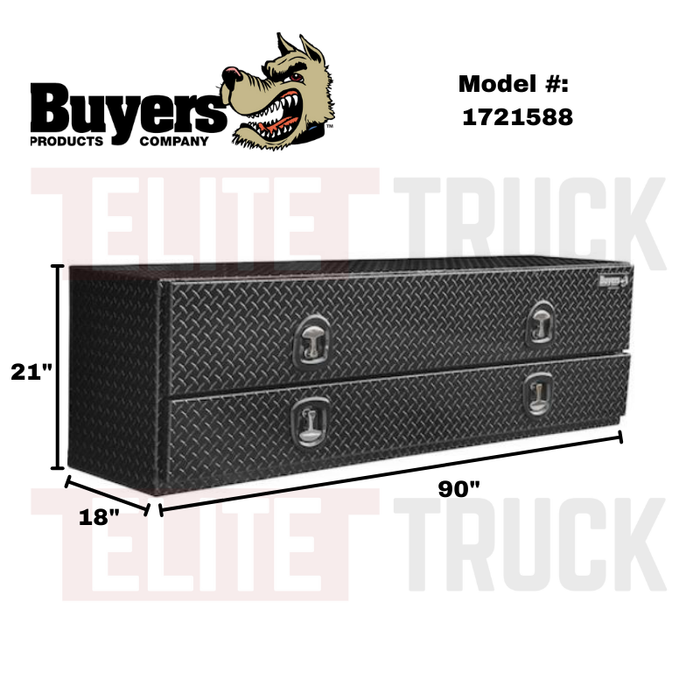 Buyers Products Flatbed Contractor Top Mount Truck Box With Drop Down Doors 90" Gloss Black Aluminum Model 1721588