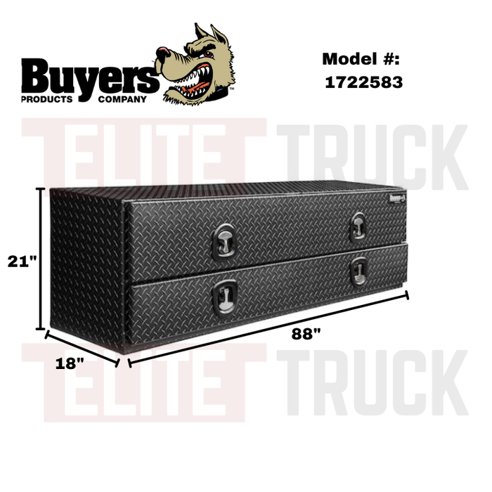 Buyers Products Flatbed Contractor Top Mount Truck Box With Drop Down Doors 88" Matte Black Aluminum Model 1722583