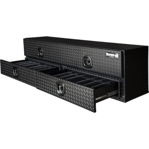 Buyers Products 72 Inch Matte Black Diamond Tread Aluminum Contractor Top Mount Truck Box With Drawers 1722678