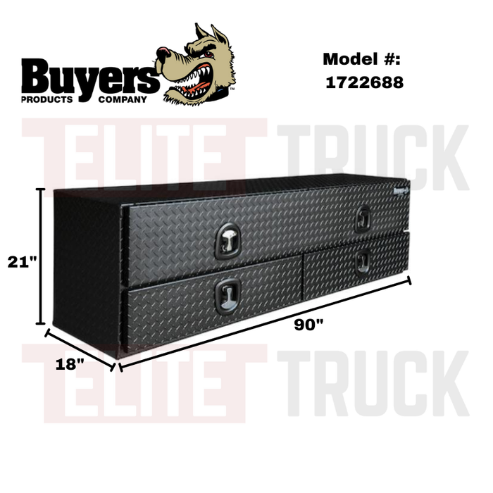 Buyers Products Flatbed Contractor Top Mount Truck Box With Drawers 90" Matte Black Aluminum 1722688