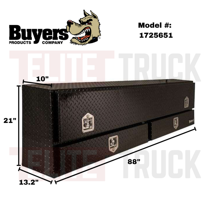 Buyers Products Pickup Contractor Top Mount Truck Box With Drawers 88" Gloss Black Aluminum Model 1725651