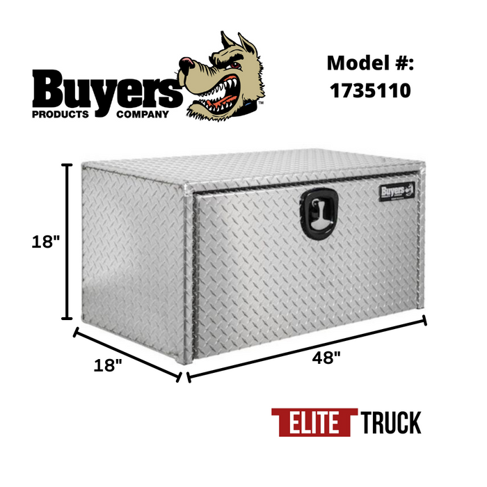 Buyers Products 18x18x48 Inch Diamond Tread Aluminum Underbody Truck Box with 3-Point Latch Model 1735110