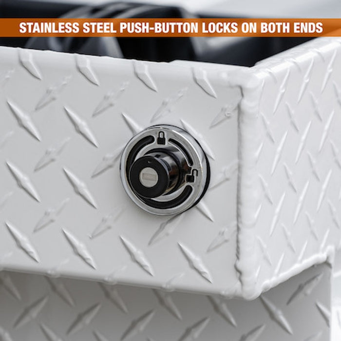 Buyers Products 18x20x71 Inch Gloss White Diamond Tread Aluminum Crossover Truck Tool Box Model 1749435