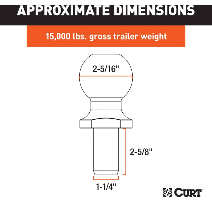CURT Chrome Trailer Hitch Ball, 15,000 lbs, 2-5/16-Inch Diameter, 1-1/4 x 2-5/8-Inch Shank Model 40030