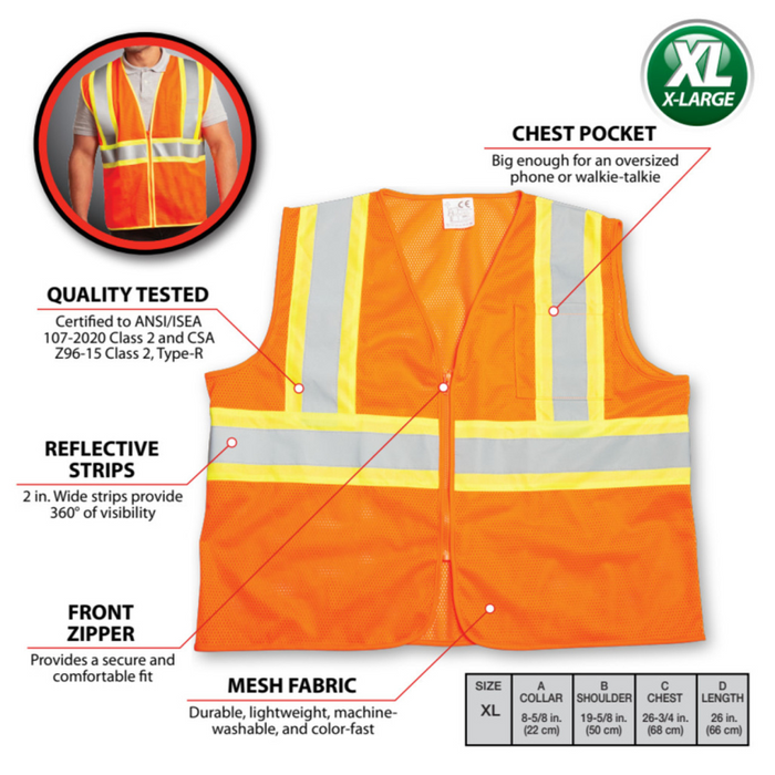 Performance Tool Class-2 High Visibility Safety Vest, 5XL Model 1986
