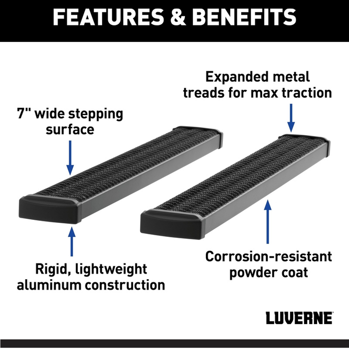 Luverne Grip Step 7" x 88" Black Aluminum Running Boards, Select Ford Super Duty Model 415088-401734