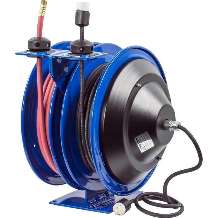 Coxreels Dual C Air-Electric Series Purpose Spring Rewind Reels 3/8 in. x 50 ft. - Single Industrial Receptacle - 16 AWG x 50 ft. - 13 Amps 300 PSI Hose Included Model C-L350-5016-A