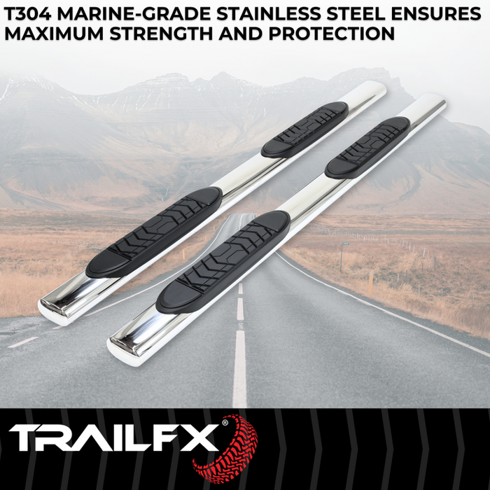 TrailFX 5" Oval Straight Step Nerf Bars W/ Step Pads Polised Stainless Steel Model A7102S