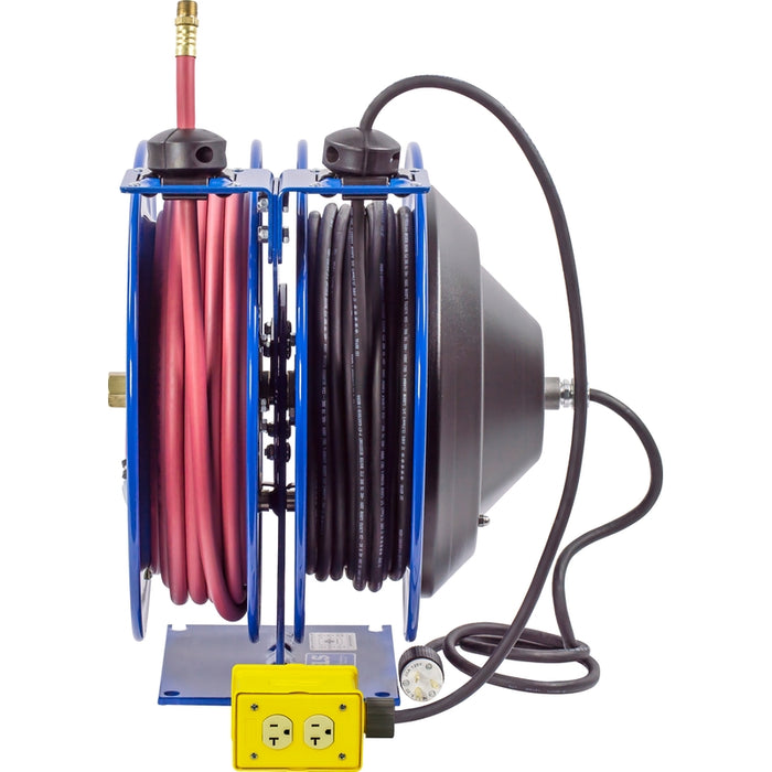 Coxreels Dual C Air-Electric Series Purpose Spring Rewind Reels 3/8 in. x 50 ft. - Quad Receptacle 12 AWG x 50 ft. - 20 Amps 300 PSI Hose Included Model C-L350-5012-B