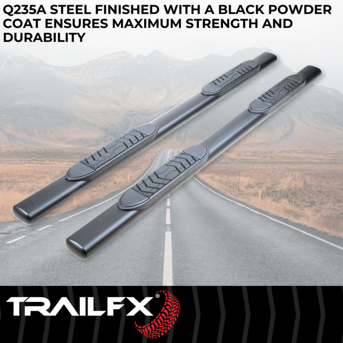 TrailFX 5" Oval Straight Step Nerf Bars W/ Step Pads Matte Black Steel Model A7102T