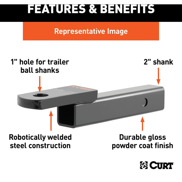 CURT Class 3 Trailer Hitch Ball Mount, Imported Fits 2-Inch Receiver, 7,500 lbs, 1-Inch Hole, 2-In Drop, 3/4-Inch Rise Model 45828