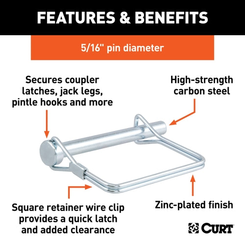CURT Trailer Coupler Pin, 5/16-Inch Diameter x 3-Inch Long Model 25010