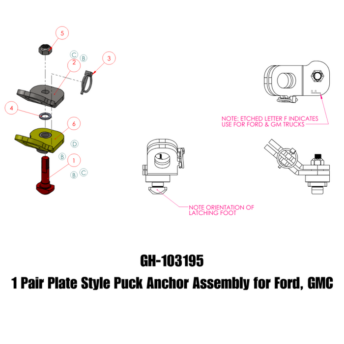 GEN-Y 1 Pair - Plate Style Puck Anchor Assembly - for Ford, GMC Model GH-103195