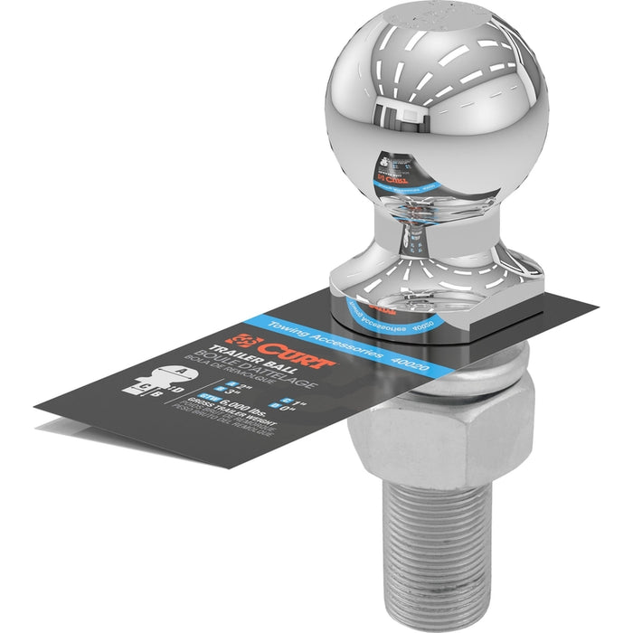CURT Chrome Trailer Hitch Ball, 6,000 lbs, 2-Inch Diameter, 1 x 3-Inch Shank Model 40020