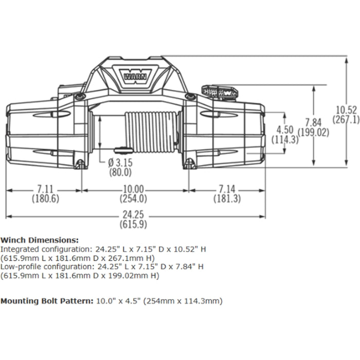 Warn ZEON 8-S Winch, Pull Capacity 8,000 lb, 100 Feet Of Spydura Synthetic Rope Model 89305