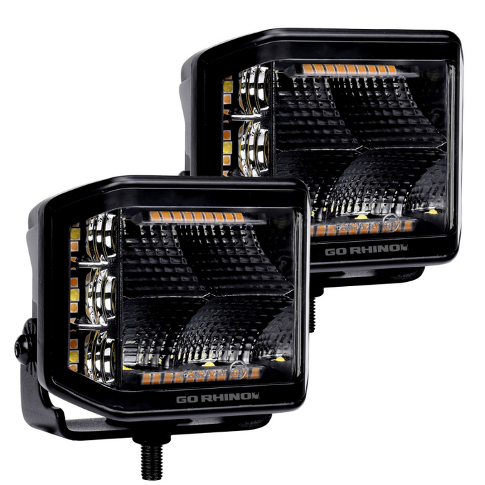 Go Rhino Blackout Series SIDELINE 4x3 LED Cube Flood Lights W/Amber LEDs Model 750700322FCS
