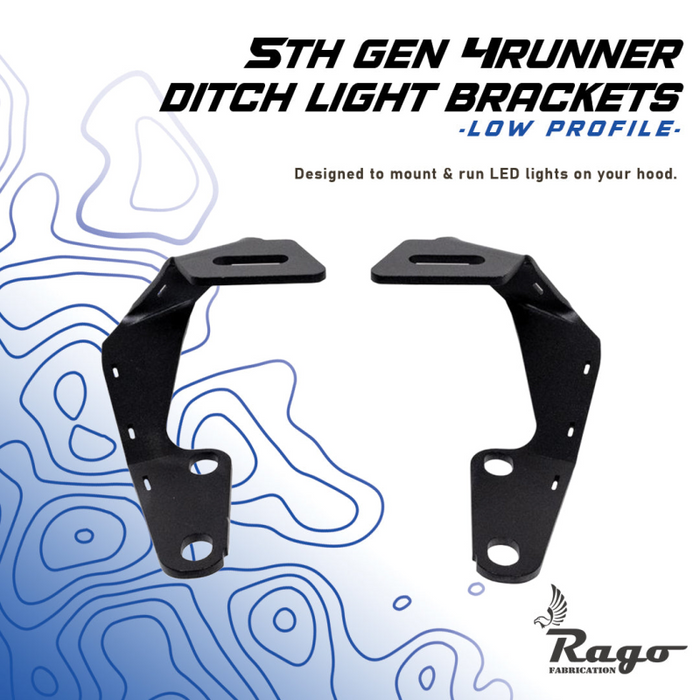 Rago Fabrication 2010-2023 5th Gen Toyota 4Runner Low Profile Ditch Light Mounts Model R1000T4RUDIT-LP