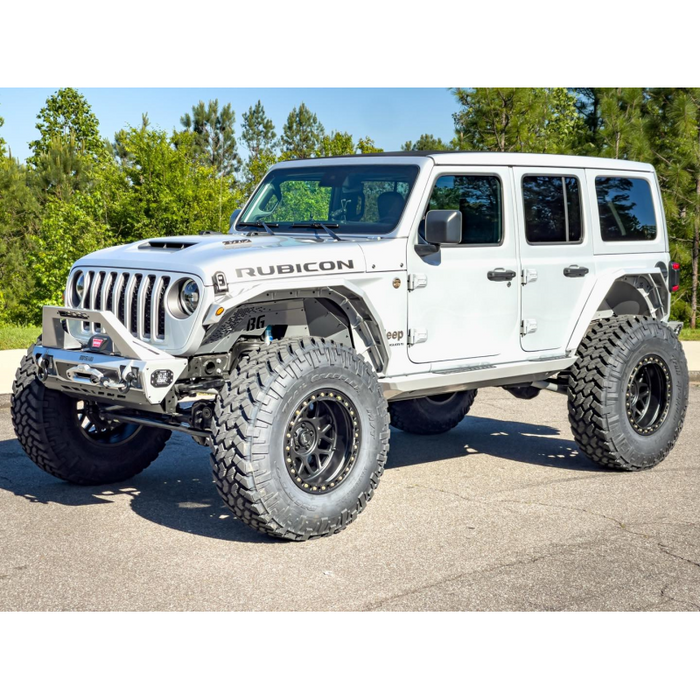 Bodyguard JL Front Bumper Stubby With Push Bar End Cap Light Cutouts With Camera Harness + Pod Texture Black Powder Coat Model 47077TNB