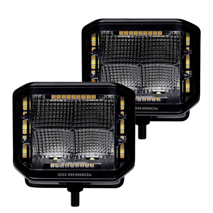 Go Rhino Blackout Series SIDELINE 4x3 LED Cube Flood Lights W/Amber LEDs Model 750700322FCS
