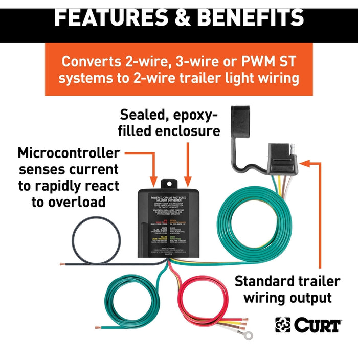 CURT Weather-Resistant Multi-Function Splice-in Trailer Tail Light Converter Kit, 4-Pin Wiring Harness Model 59236