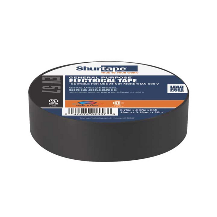 Shurtape Technologies LLC Shurtape Ev 57 Black Gen Purpose Grade, Ul Listed, Black Electrical Tape Black 3/4 In X 20 yds QTY of 100 Model 200782