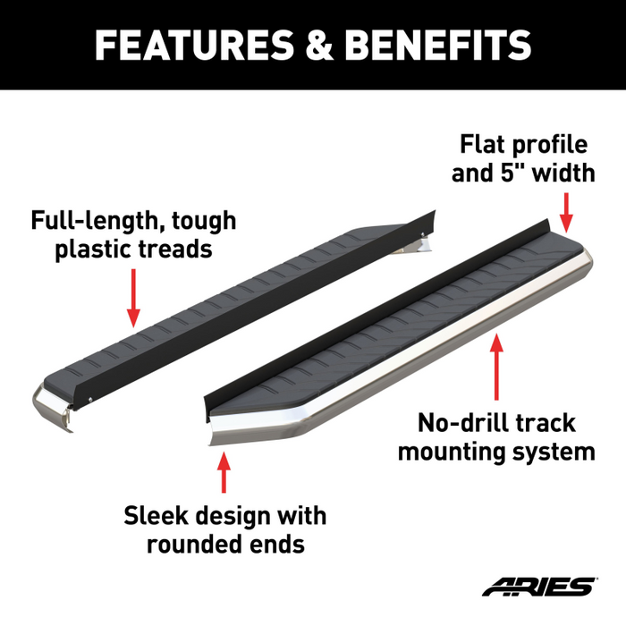 ARIES AeroTread 5" x 67" Polished Stainless Running Boards (No Brackets) Model 2051867
