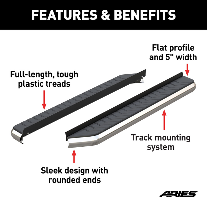 ARIES AeroTread 5" x 70" Polished Stainless Running Boards (No Brackets) Model 2051870