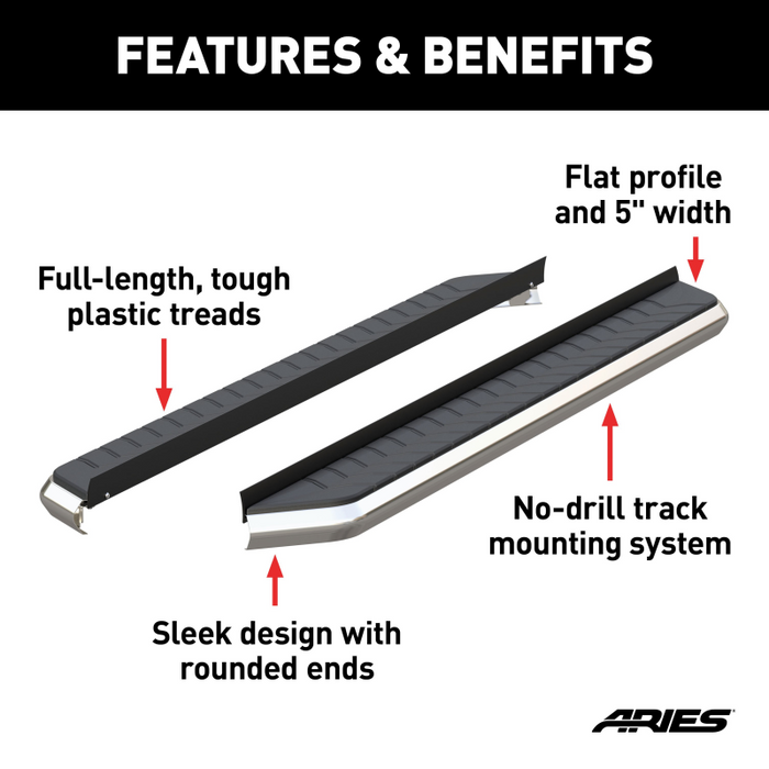 ARIES AeroTread 5" x 73" Polished Stainless Running Boards (No Brackets) Model 2051873