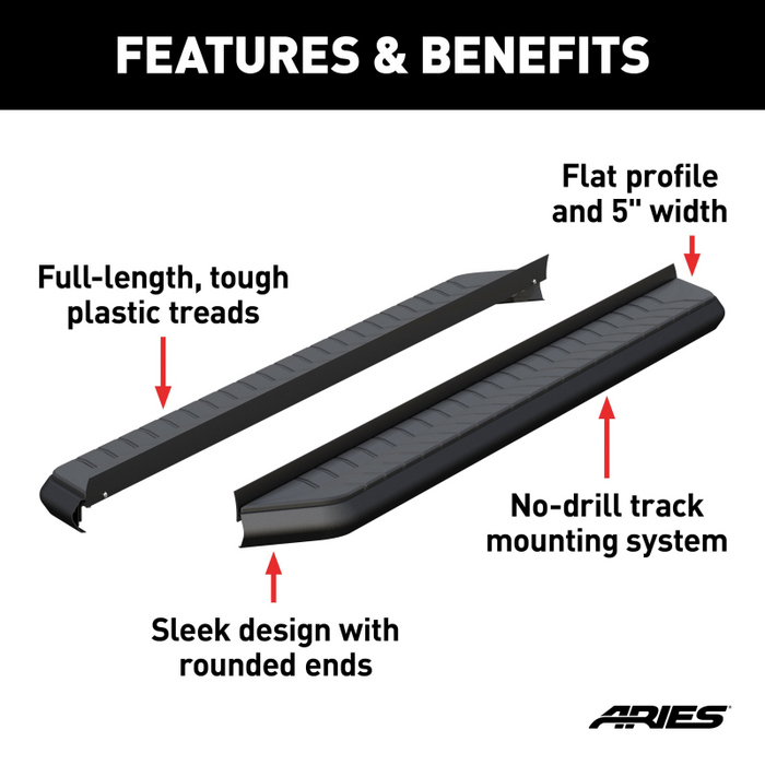 ARIES AeroTread 5" x 76" Black Stainless Running Boards (No Brackets) Model 2051976